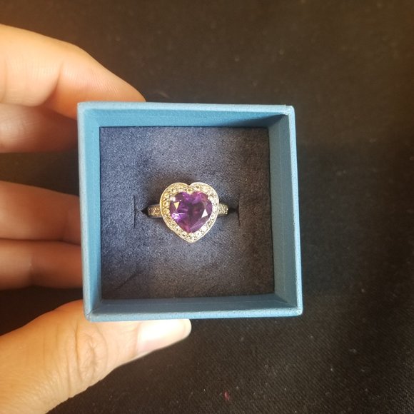 Heart Engagement ring - size 5 - amethyst and CZ - Picture 2 of 15